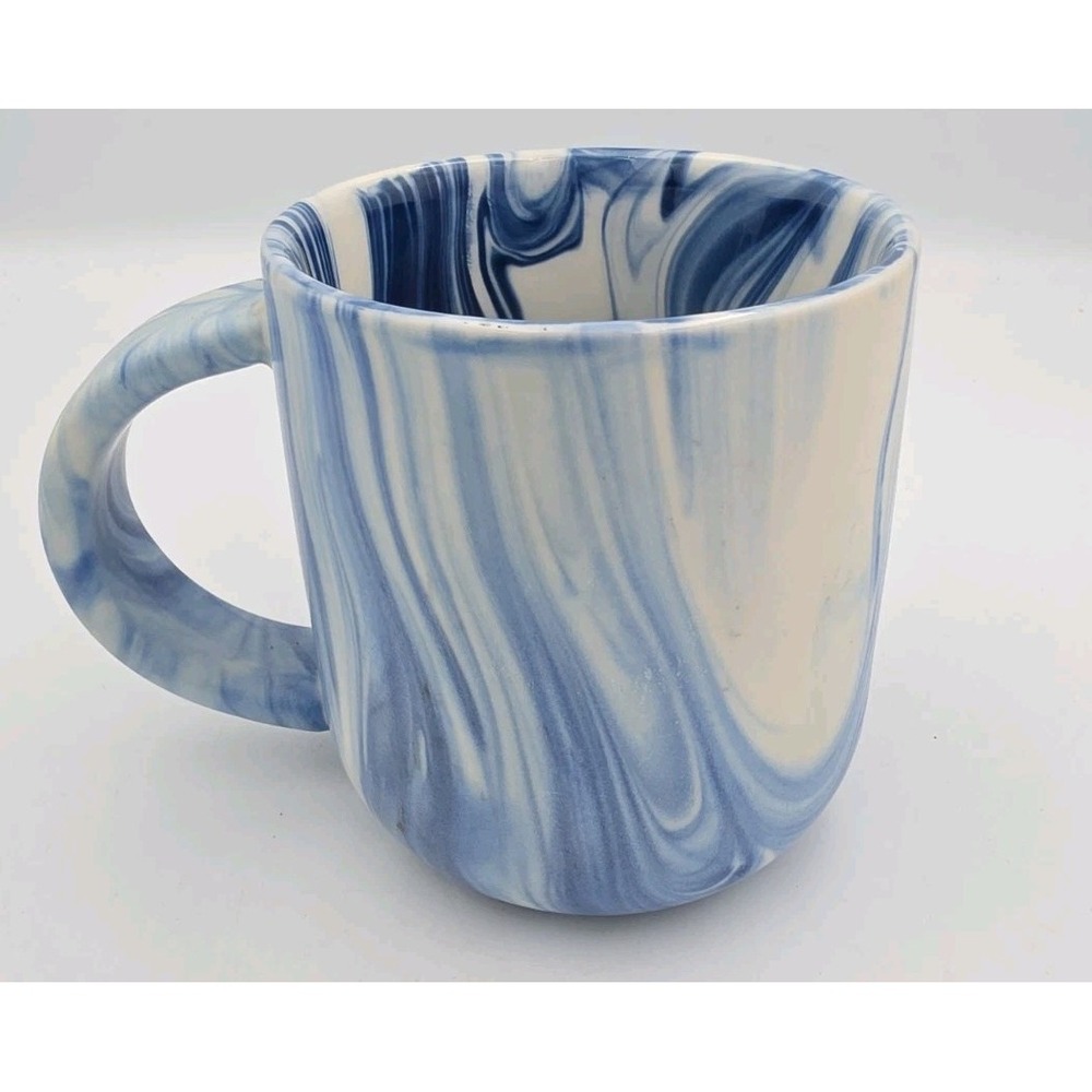 World Market Blue Swirl Marble Look Coffee Tea Mug Cup Stoneware